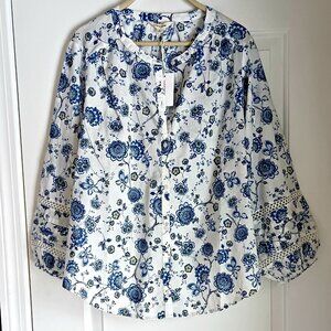 NEW! BOHO Blue FLORAL BLOUSE Lucky BRAND